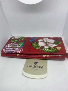 Anuschka Red Floral Hand-Painted Leather Wallet